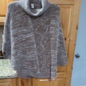 Cato Taupe & Cream Marled Cowl-Neck Poncho Sweater